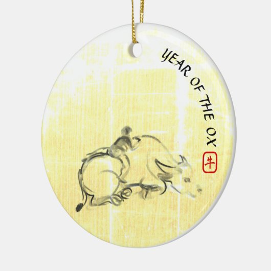 オリジナル絵画の水牛の子牛年CRO セラミックオーナメント (左)