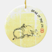 オリジナル絵画の水牛の子牛年CRO セラミックオーナメント (裏面)