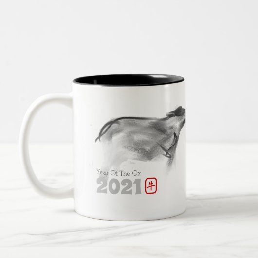 オリジナル絵画のOX中国の新年誕生日2tM ツートーンマグカップ (左)