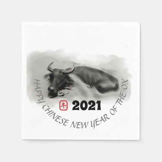 オリジナル絵画ズ水牛オックス新年PN スタンダードカクテルナプキン (正面)