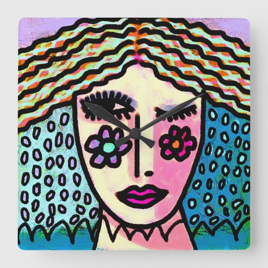 オリジナル絵画抽象芸術の女性 スクエア壁時計 (正面)