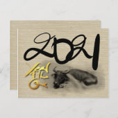 オリジナル絵画 水牛 丑年 新年 ポストカード (正面/裏面)