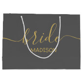 オリジナル花嫁名 ゴールドスクリプト グレー フェミニン ラージペーパーバッグ (裏面)