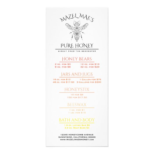 オリジナル蜂蜜メニュー ラックカード (正面)