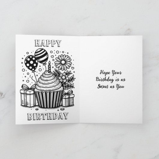 オリジナル誕生日ケーキとぬりえページ カード (内部)