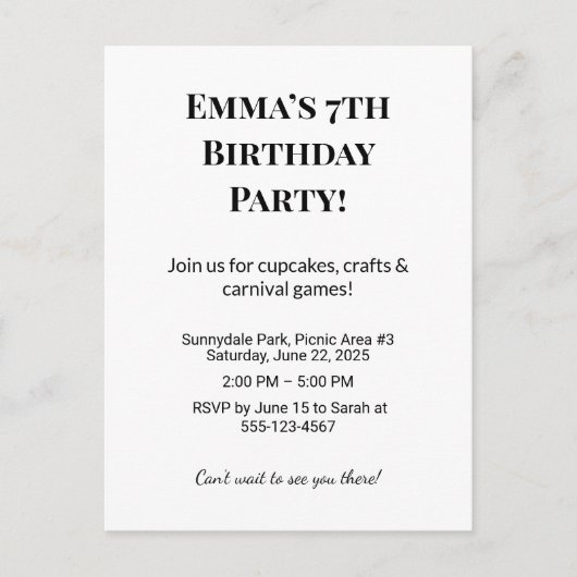 オリジナル誕生日パーティーお知らせポストカード 案内ポストカード (正面)