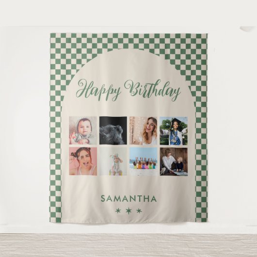 オリジナル誕生日パーティーフォトコラージュバナー タペストリー (正面)