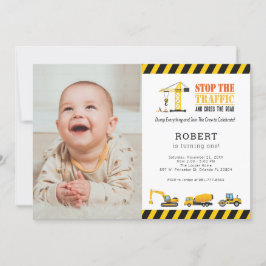オリジナル誕生日写真建設トラック 招待状