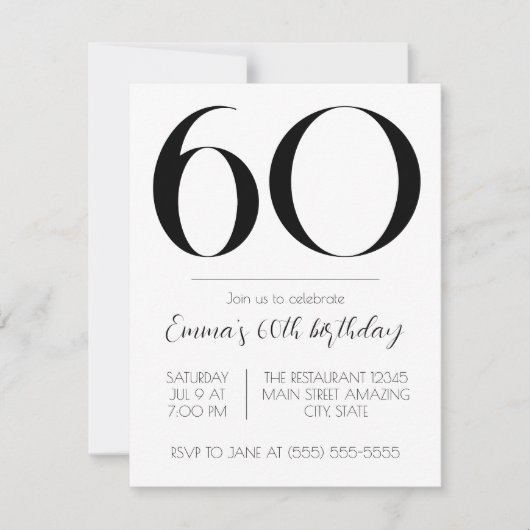 オリジナル誕生日招待状 モノクロ 招待状 (正面)