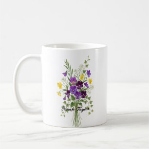 オリジナル誕生花　すみれ（バイオレット）　名入れマグカップ コーヒーマグカップ