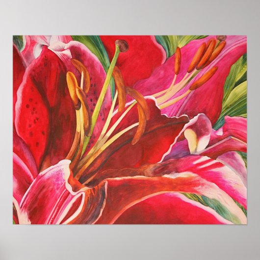 オリジナル赤ゆり水カラーカンバスプリントデザイン ポスター (正面)