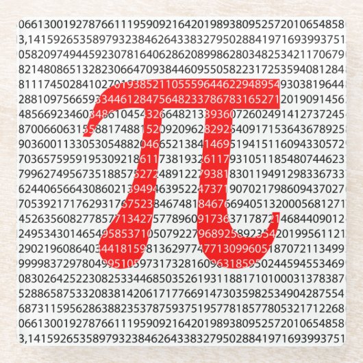 オリジナル赤数値π日数学記号 ガラスコースター (正面)