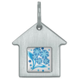 オリジナル青い花 ペットネームタグ