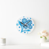 オリジナル青い花 ラウンド壁時計 (ホーム)