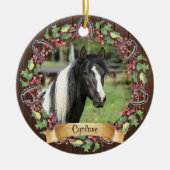 オリジナル馬写真のログ調クリスマス飾り セラミックオーナメント (正面)