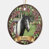 オリジナル馬写真のログ調クリスマス飾り セラミックオーナメント (左)