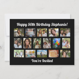 オリジナル16枚の写真コラージュ誕生日パーティー 招待状