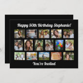 オリジナル16枚の写真コラージュ誕生日パーティー 招待状 (正面/裏面)