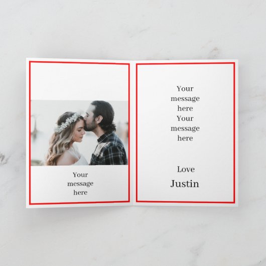 オリジナル2枚の写真を飾るバレンタインデーの折りたたみカード カード (内部)