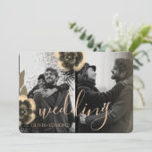 オリジナル2枚の写真 ゴールドの花 フレーム ウェディング 招待状 (スタンド正面)