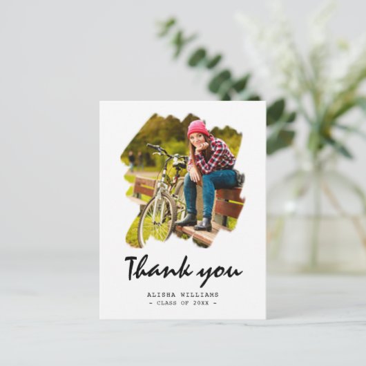 オリジナル2枚の写真 ブラシストローク 卒業 ありがとう ポストカード (スタンド正面)