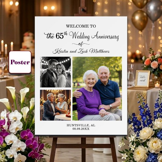 オリジナル3枚の写真 65周年結婚記念日ウェルカム ポスター