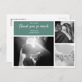 オリジナル3枚写真コラージュ エメラルドグリーン 結婚式 お礼カード ポストカード (正面/裏面)