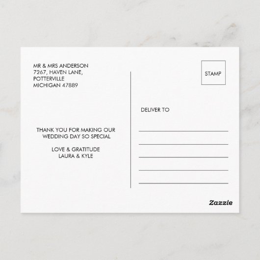 オリジナル3枚写真コラージュ エメラルドグリーン 結婚式 お礼カード ポストカード (裏面)