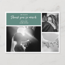 オリジナル3枚写真コラージュ エメラルドグリーン 結婚式 お礼カード ポストカード