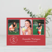 オリジナル3 フォト シック エンブレム 赤 卒業パーティー 招待状 (スタンド正面)