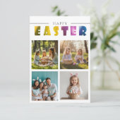 オリジナル4枚の写真を飾ったカラフルなイースターのポストカード 招待状 (スタンド正面)