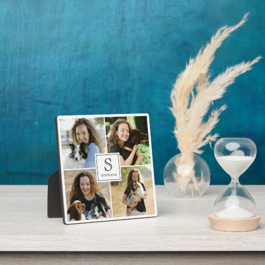 オリジナル4枚の写真コラージュ モノグラムと名前付き フォトプラーク (インサイチュ)