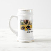 オリジナル5枚の写真とカスタムテキストの新郎パーティー ビールジョッキ (左)