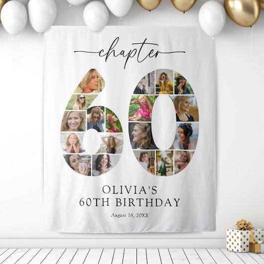 オリジナル60歳の誕生日写真コラージュタペストリー タペストリー