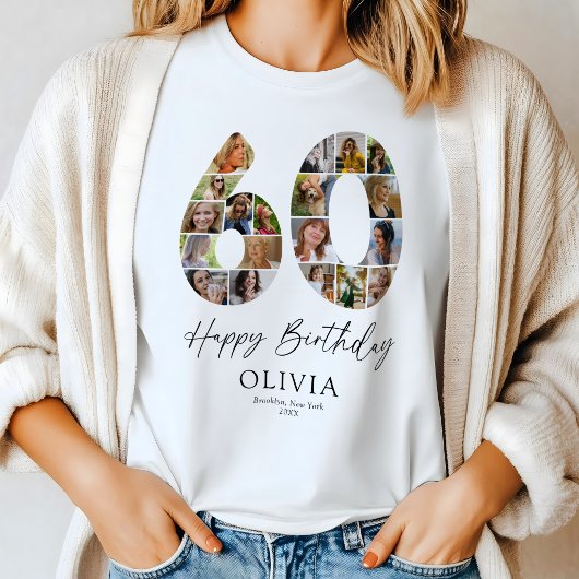 オリジナル60歳の誕生日写真コラージュTシャツ Tシャツ