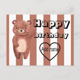 オリジナル かわいいクマのストライプ 誕生日 ポストカード