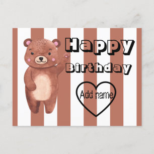 オリジナル かわいいクマのストライプ 誕生日 ポストカード