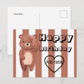 オリジナル かわいいクマのストライプ 誕生日 ポストカード (正面/裏面)