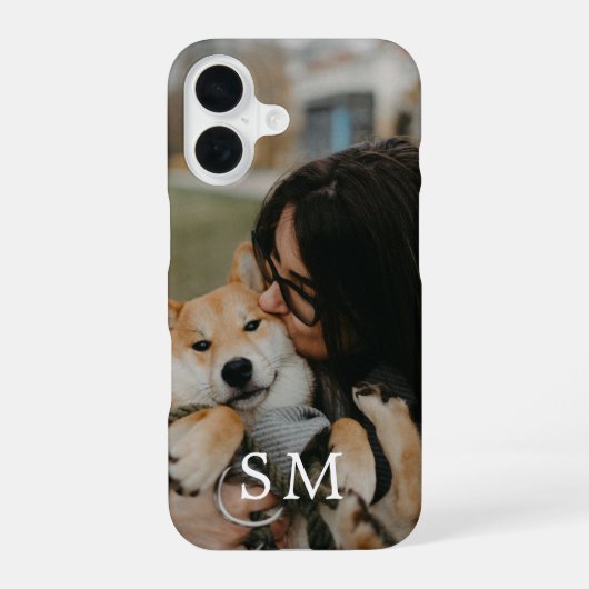 オリジナル かわいいペットの写真とイニシャル iPhone 16ケース (裏面)