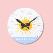 オリジナル かわいい太陽と雲 ラウンド壁時計