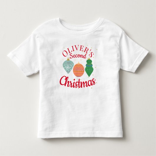 オリジナル かわいい カワイイ オーナメント 2つ目のクリスマス   トドラーTシャツ (正面)