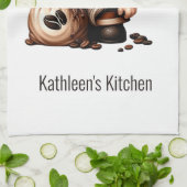 オリジナル かわいい コーヒー ノーム ブラウン ホワイト ギフト キッチンタオル (折り畳み)