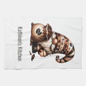 オリジナル かわいい コーヒー ノーム ブラウン ホワイト ギフト キッチンタオル (横)