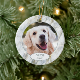 オリジナル かわいい ペット 写真 初めてのクリスマス 偽大理石模様 セラミックオーナメント