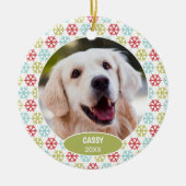 オリジナル かわいい ペット 写真 初めてのクリスマス 雪の結晶 セラミックオーナメント (正面)