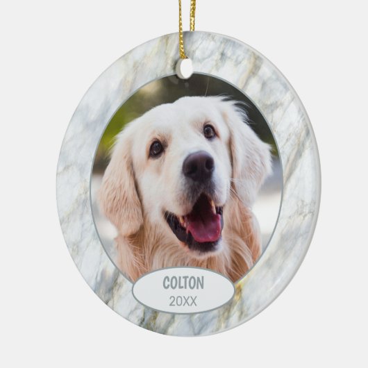 オリジナル かわいい ペット 写真 初めての クリスマス フェイク マーブル セラミックオーナメント (左)