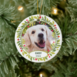 オリジナル かわいい ペット 写真 初めての クリスマス ホリーベリー セラミックオーナメント