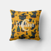 オリジナル かわいい 黒猫 オレンジ ハロウィン クッション (裏面)