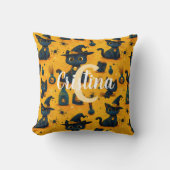 オリジナル かわいい 黒猫 オレンジ ハロウィン クッション (正面)