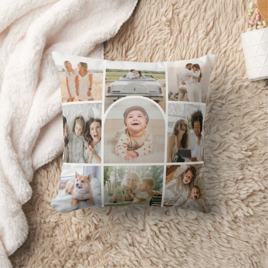オリジナル かわいい 9枚の写真 コラージュ アーチ クッション (ブランケット)